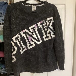 PINK Victoria's Secret Black Pullover Sweatshirt with White & Purple Logo